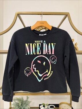 Girls 'Have a Nice Day' Black Crewneck Sweatshirt